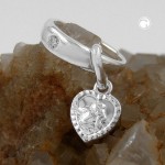 Taufring aus 925 Sterling Silber mit einem Engel im Herz und Zirkonia Stein