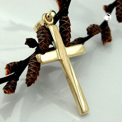 Anhänger Kreuz 375 Gold matt-glänzend 22 x 13 mm