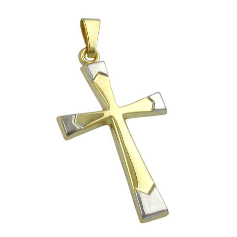 Kreuz Anhänger 375 Gold 9 Karat bicolor