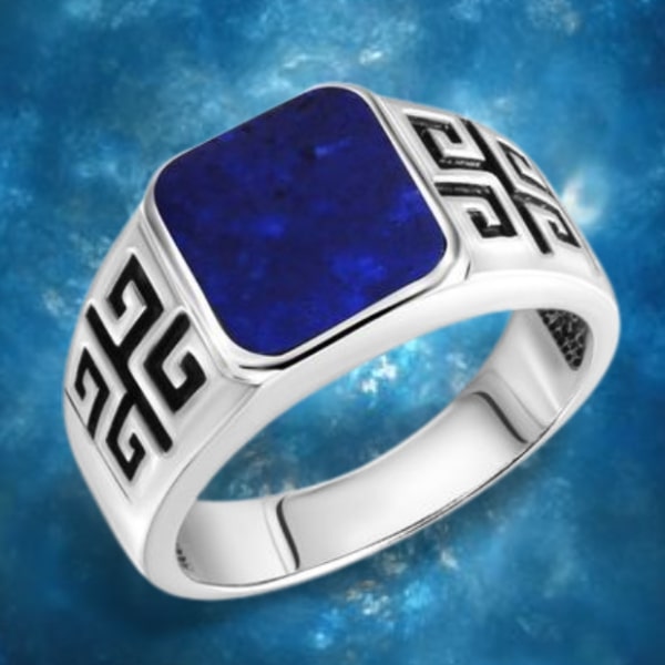 Lapislazuli Siegelring aus 925 Silber edles Seitenmuster