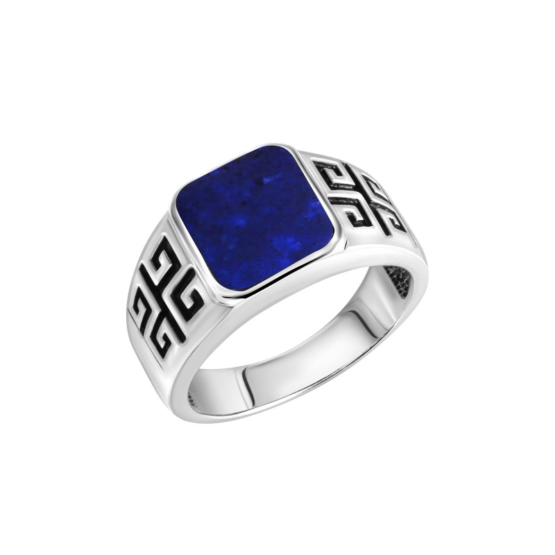 Lapislazuli Siegelring aus 925 Silber edles Seitenmuster
