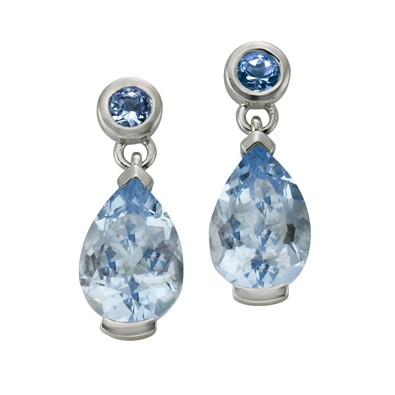 585 Weißgold Ohrhänger mit Blautopas Steinen 1,9 cm Ellen K.
