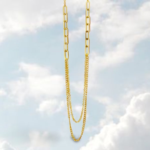 Moderne Layer Kette aus hochwertigem 375 Gold 9 Karat 45 cm