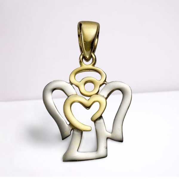 Niedlicher trendiger Herz Goldengel aus 333 Gelbgold 2,05 cm bicolor
