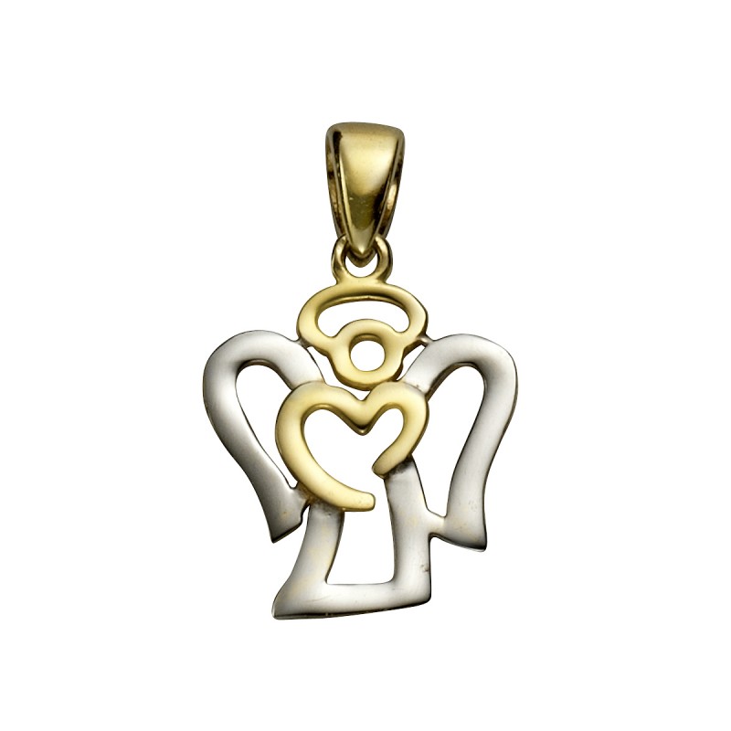 Niedlicher trendiger Herz Goldengel aus 333 Gelbgold 2,05 cm bicolor