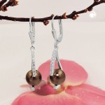 Ohrbrisur 925 Silber 35 x 8 mm mit brauner Glasperle