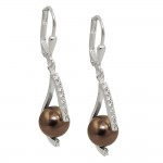 Ohrbrisur 925 Silber 35 x 8 mm mit brauner Glasperle