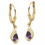 Ohrbrisur Ohrhänger aus 375 Gold 9 Karat in Tropfenform 25 x 5 mm mit Amethyst Steinen