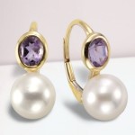 Aussergewöhnlich schöne 333 Gold Ohrhänger mit Zuchtperlen und Amethysten