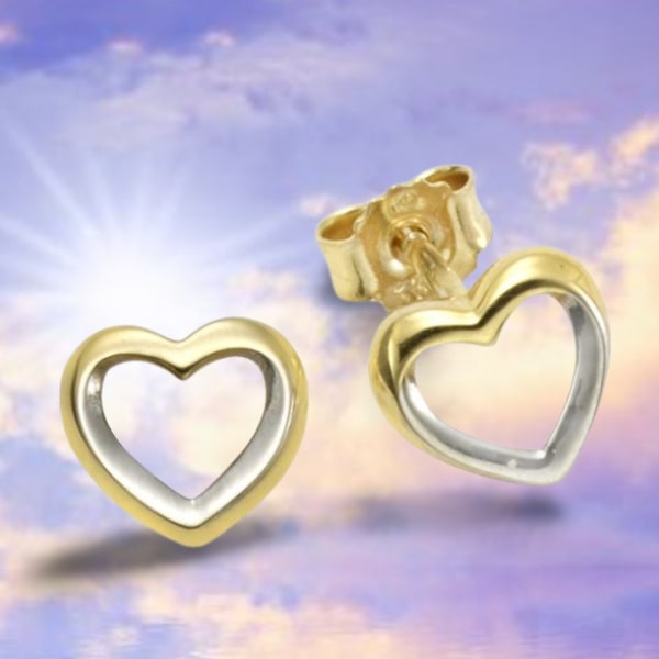 333 Gold Herz Ohrstecker im modernen bicolor Design 8 Karat