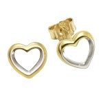 333 Gold Herz Ohrstecker im modernen bicolor Design 8 Karat