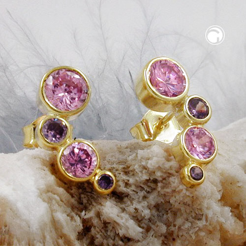 375 Gold Ohrstecker mit pinken Zirkonia Steinen 9 Karat
