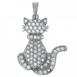 Katzen Anhänger aus 925 Silber 3 cm mit 80 Zirkonia Steinen