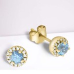 Prachtvolle 375 Gold Ohrstecker mit je einem Blautopas und Diamanten