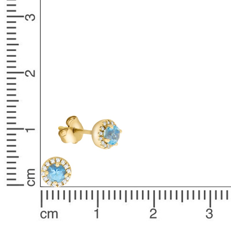 Prachtvolle 375 Gold Ohrstecker mit je einem Blautopas und Diamanten