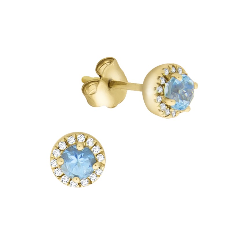 Prachtvolle 375 Gold Ohrstecker mit je einem Blautopas und Diamanten