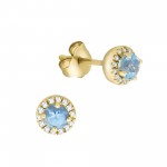 Prachtvolle 375 Gold Ohrstecker mit je einem Blautopas und Diamanten
