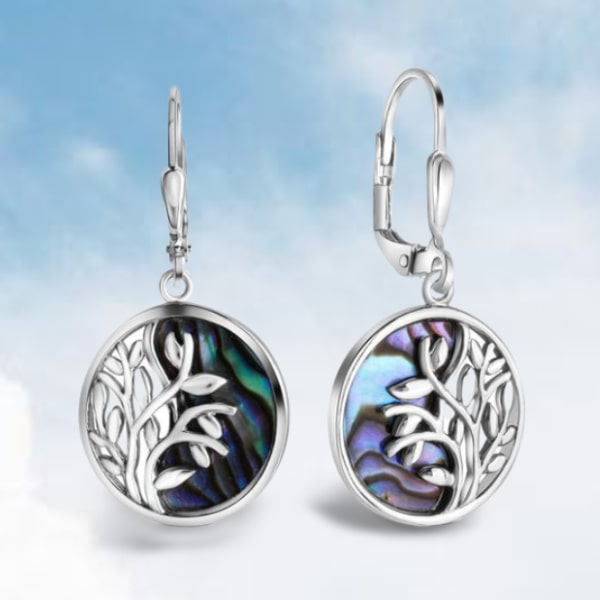 Rund Alabone Muschel Ohrhänger 925 Silber Floral Design