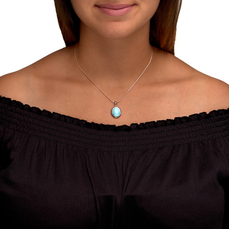 Schlangenkette 925 Silber rotvergoldet 45 cm mit Larimar Edelstein