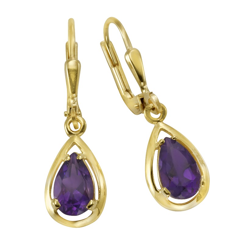 Sehr schöne 333 Gold Ohrhänger mit Amethyst Edelsteinen 2,7 cm
