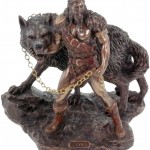 Tyr - der nordische Kriegsgott mit Fenryswolf - polyresin bronziert