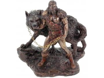 Tyr - der nordische Kriegsgott mit Fenryswolf - polyresin bronziert