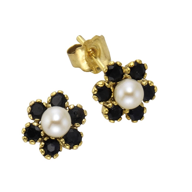 Wunderschöner Sahpir Ohrstecker aus 333 Gold in Blumenform
