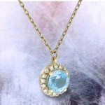 375 Goldkette 42-45 cm mit edlem Blautopas und Diamanten Anhänger