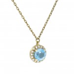 375 Goldkette 42-45 cm mit edlem Blautopas und Diamanten Anhänger